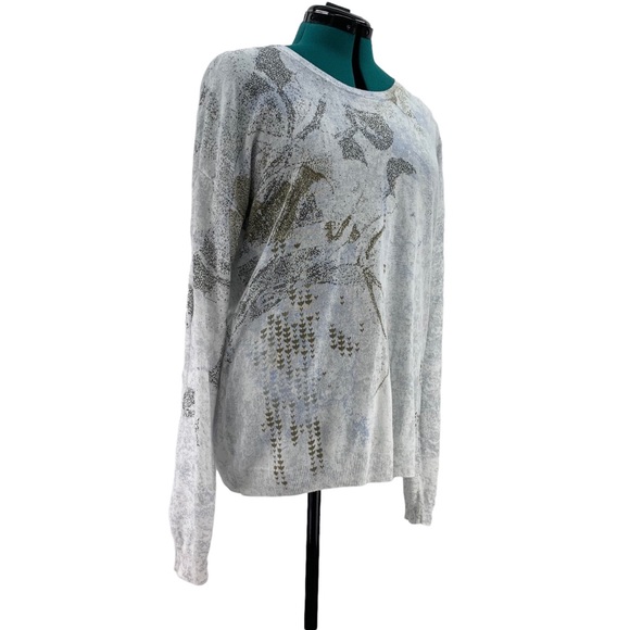 sandwich White and Grey Lightweight Patterned Long Sleeve Sweater, XL - Picture 11 of 16